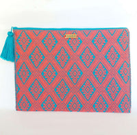 Handwoven Laptop Textil Case - Acqua & Coral Laptop Cover Cotton