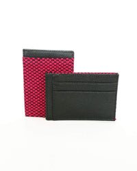 Leather Card Holder Wallet - Handmade - Raspberry, Turquoise & Lilac