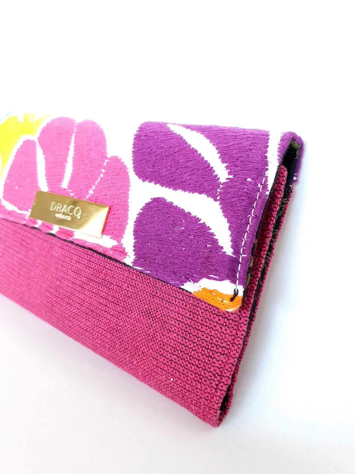 Embroidered Flowers Wallet in Pink & Purple - Handmade Draco