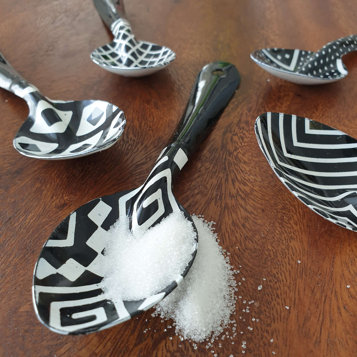 Small Enamel Spoon Black & White