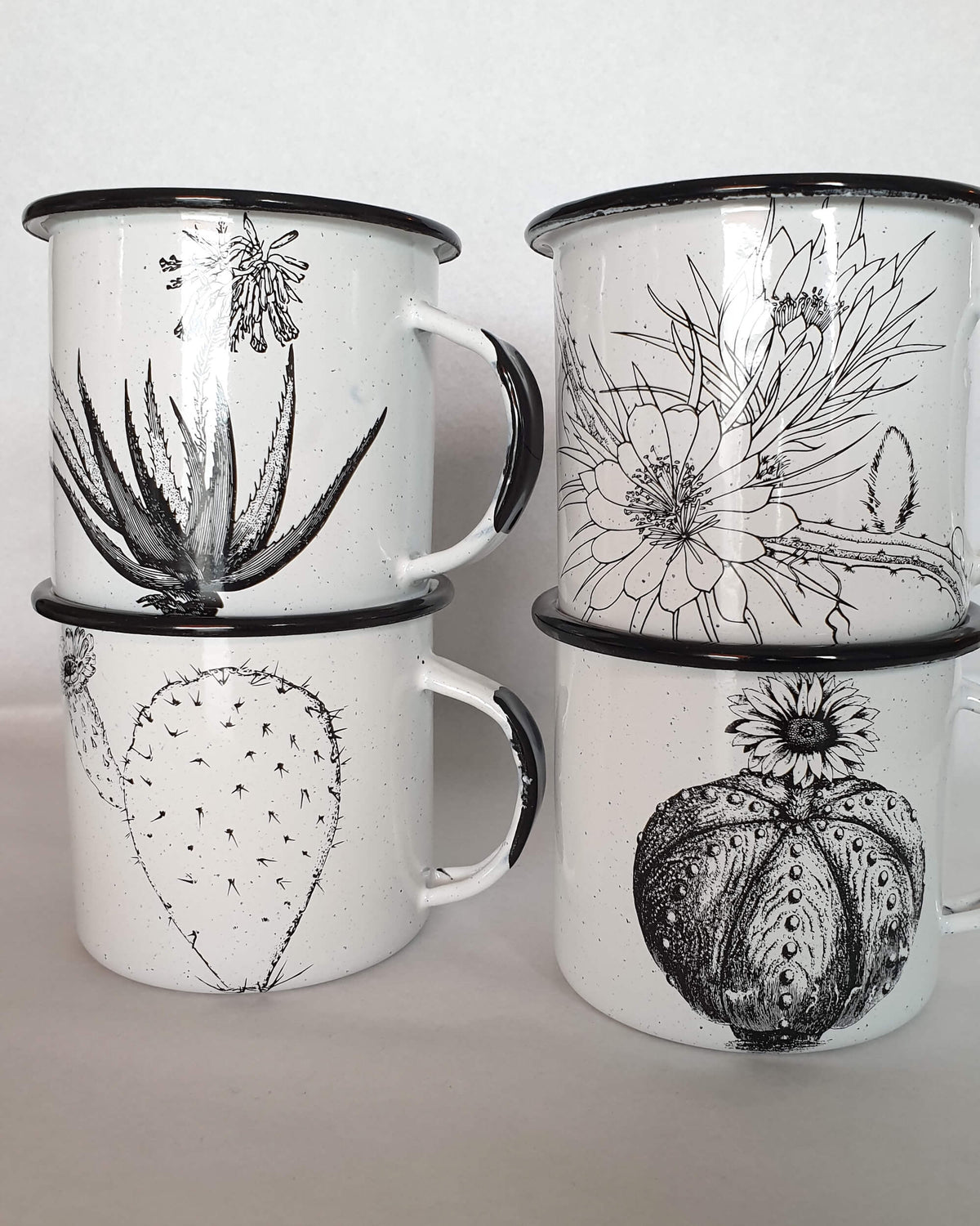 Enamel Coffee Cup with Desert Flowers Black & White