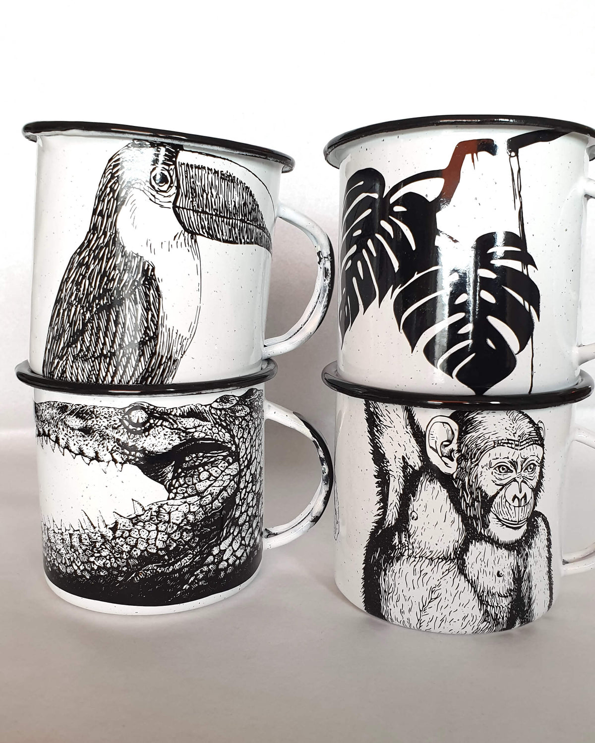 Enamel Coffee Cup Jungle - Black & White