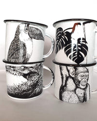 Enamel Coffee Cup Jungle - Black & White