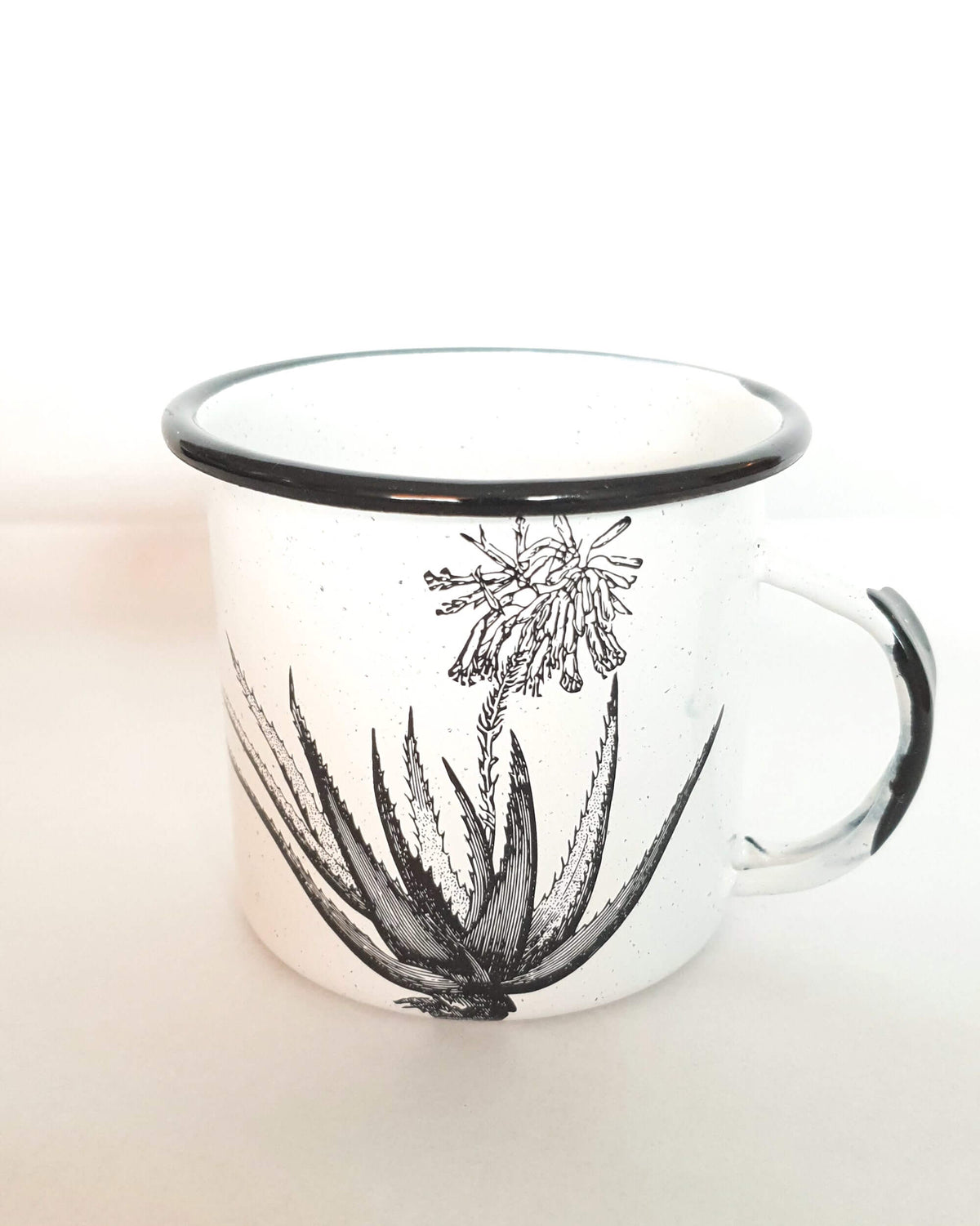 Enamel Coffee Cup with Desert Flowers Black & White