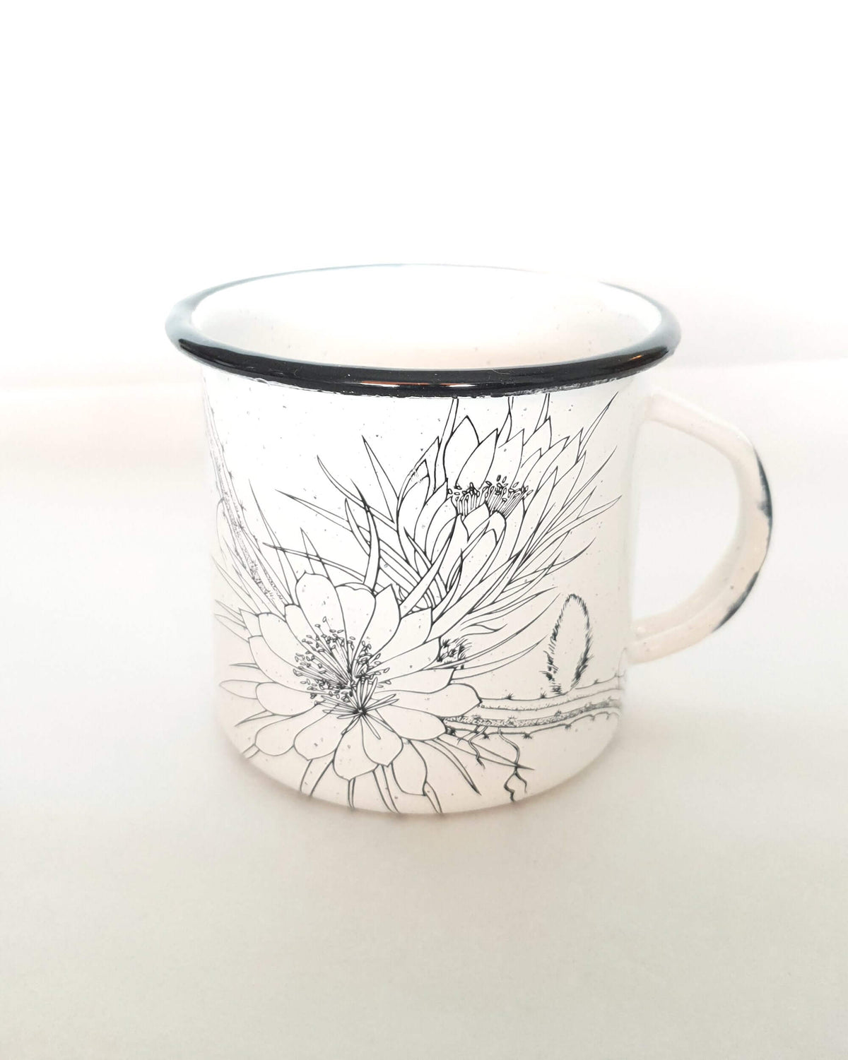 Enamel Coffee Cup with Desert Flowers Black & White