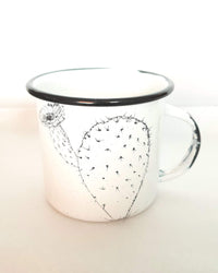 Enamel Coffee Cup with Desert Flowers Black & White