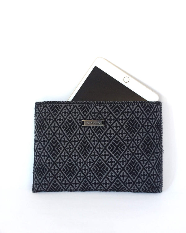 Folklor iPad Textil Case Black & Grey with embroidered brocades view with ipad inside