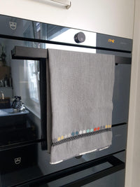 Cotton Kitchen Towel Dark Grey Marco Handwoven with Decorative Accents