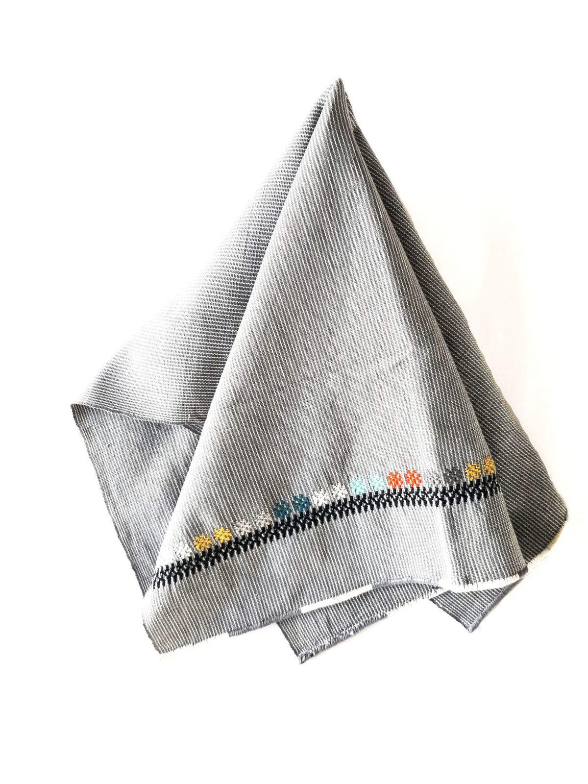 Cotton Kitchen Towel Dark Grey Marco Handwoven with Decorative Accents