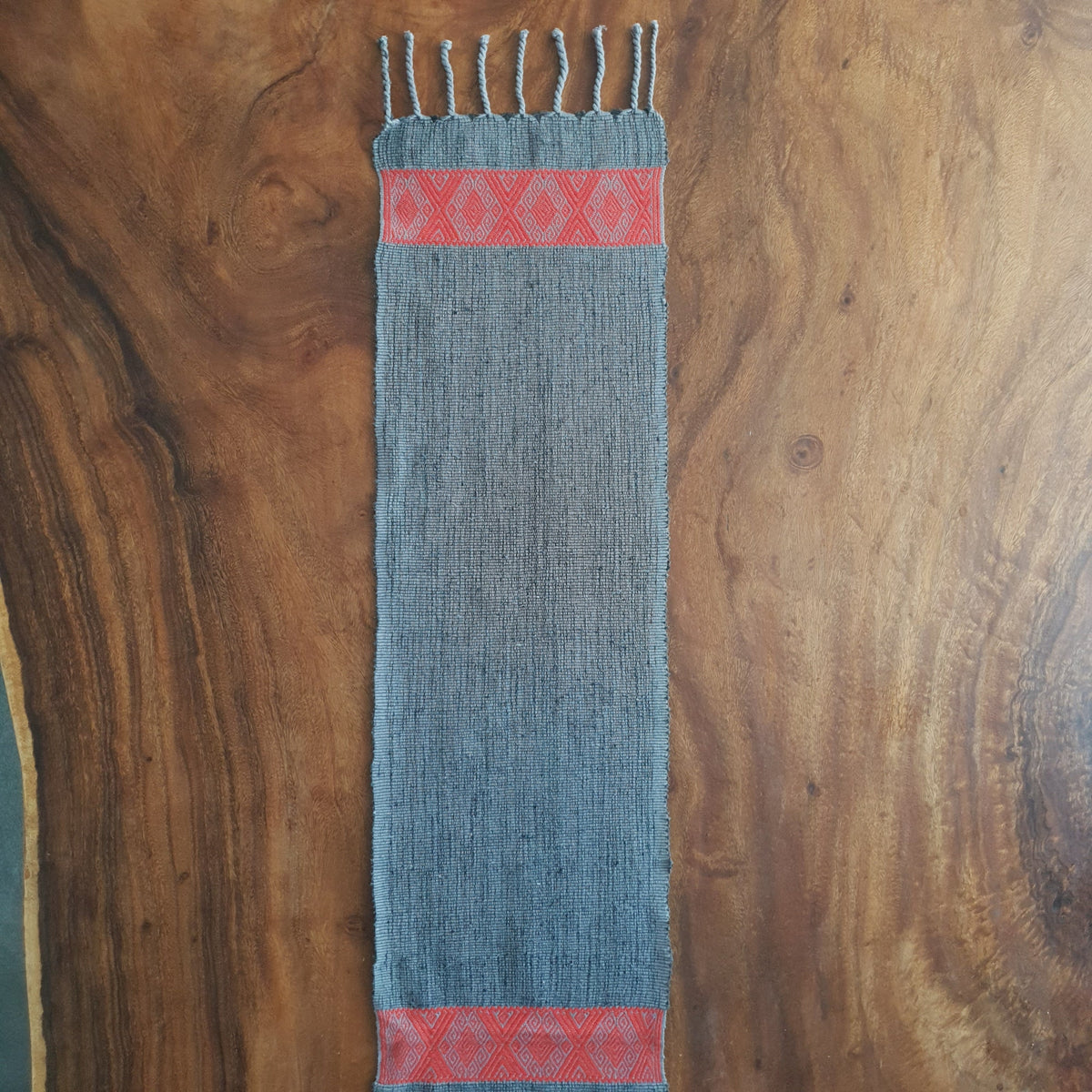 Cotton Table Runner Grey & Coral Handwoven