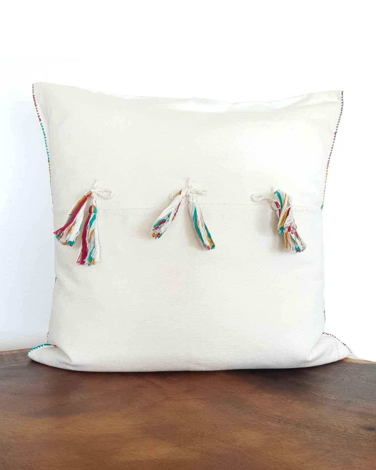 Decortive Pillow with brocade details in green, violet & mustard back