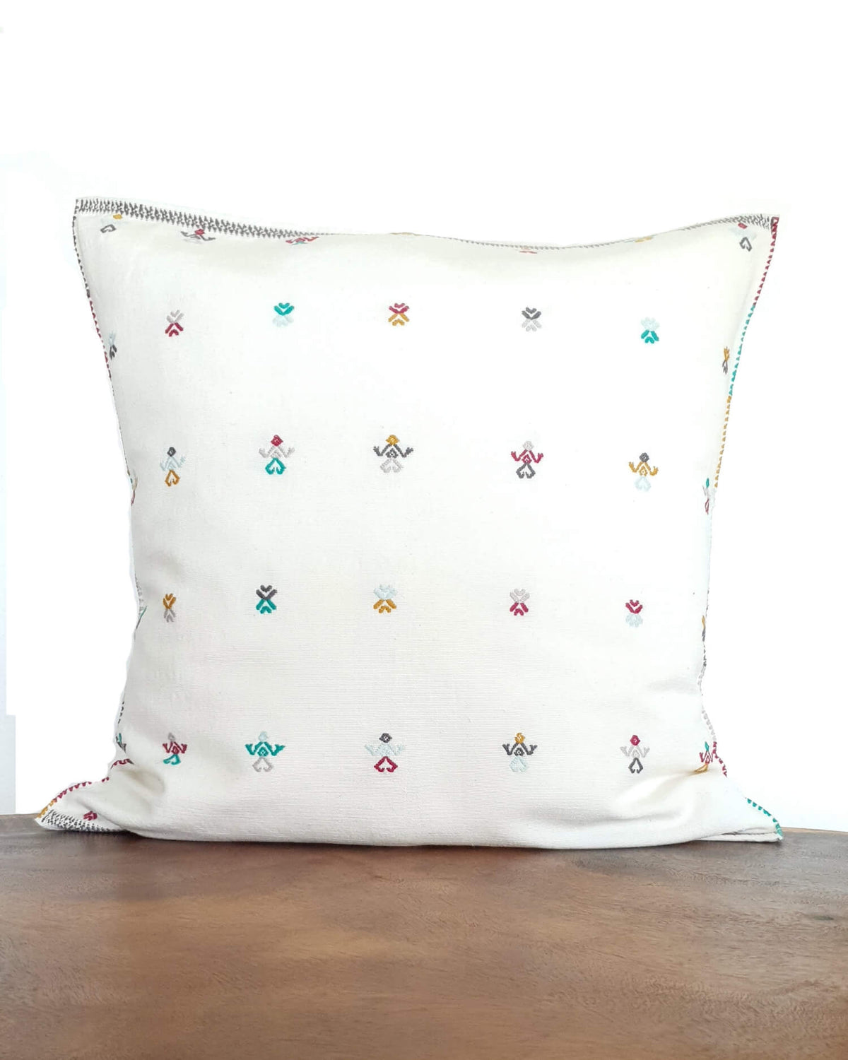 Decortive Pillow with brocade details in green, violet & mustard