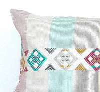 Cotton Throw Pillow Universo Arrecife light green and red detail