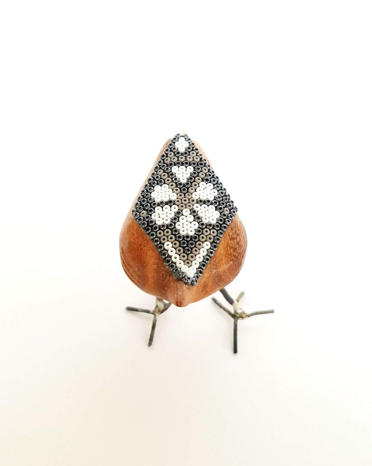 Orange & Grey Huichol Art Birds - Handcrafted