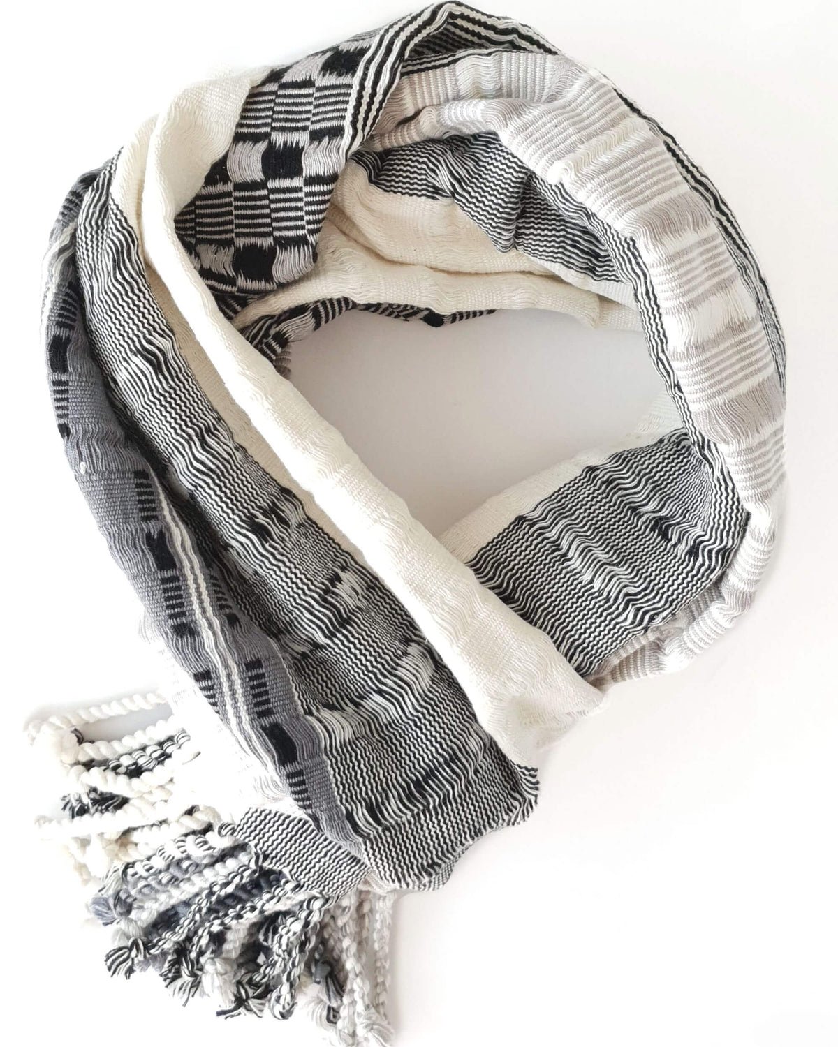 Cotton Shawl & Scarf Black & White Handwoven