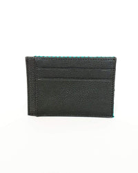 Leather Card Holder Wallet - Handmade - Raspberry, Turquoise & Lilac