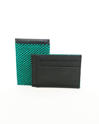 Leather Card Holder Wallet - Handmade - Raspberry, Turquoise & Lilac