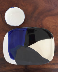 Cheese Platter Set in Blue, White & Black with one bowl top view
