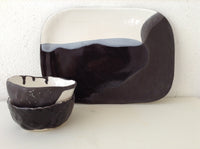 Cheese Platter Set in White & Black with Two Bowls