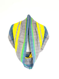 Cotton Infinity Scarf Handwoven Grey, Blue & Yellow
