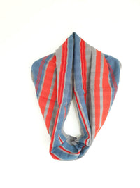 Cotton Infinity Scarf Handwoven Grey, Blue & Red