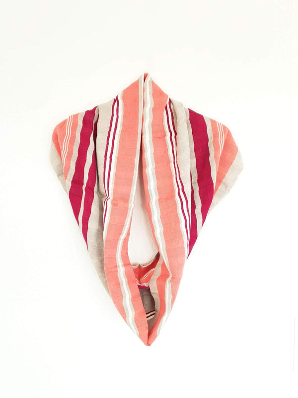 Cotton Infinity Scarf Handwoven Grey & Pink