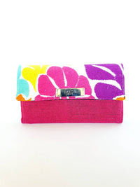 Embroidered Flowers Wallet in Pink & Purple - Handmade Draco
