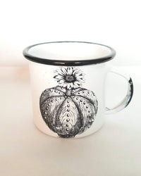 Enamel Coffee Cup with Desert Flowers Black & White