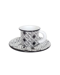 Enamel espresso cup and plate geometric black & white