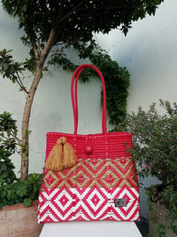 I-XU Unique Tote Bag red, copper and white outdoor