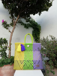 I-XU Unique Tote Bag yellow, green & purple outdoor