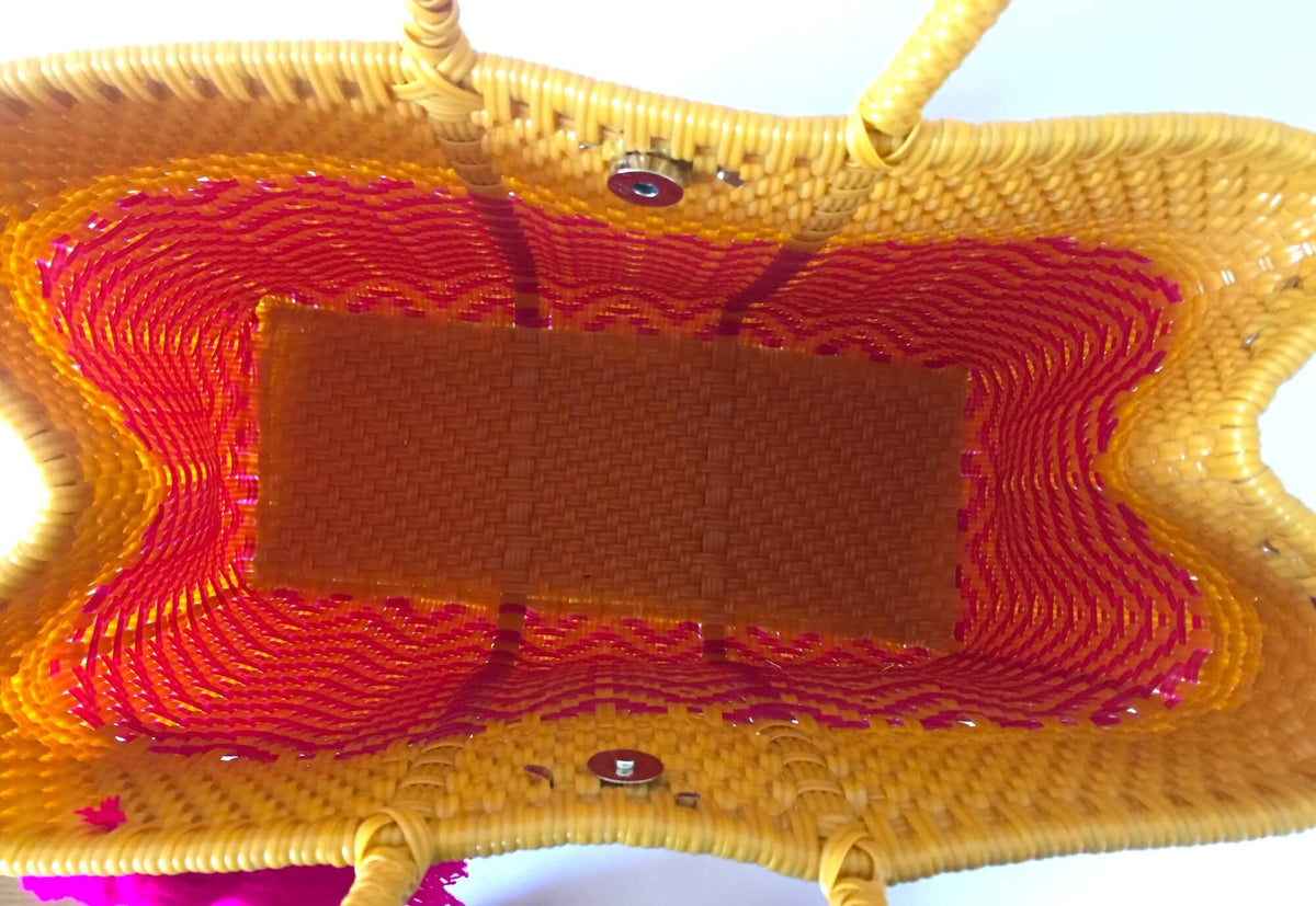 I-XU Unique Tote Bag yellow & pink top view