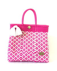 I-XU Unique Tote Bag pink with white front view