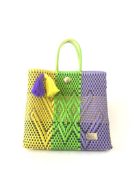 I-XU Unique Tote Bag yellow, green & purple front view