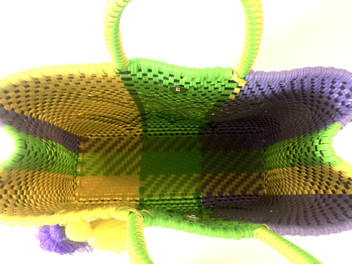 I-XU Unique Tote Bag yellow, green & purple top view