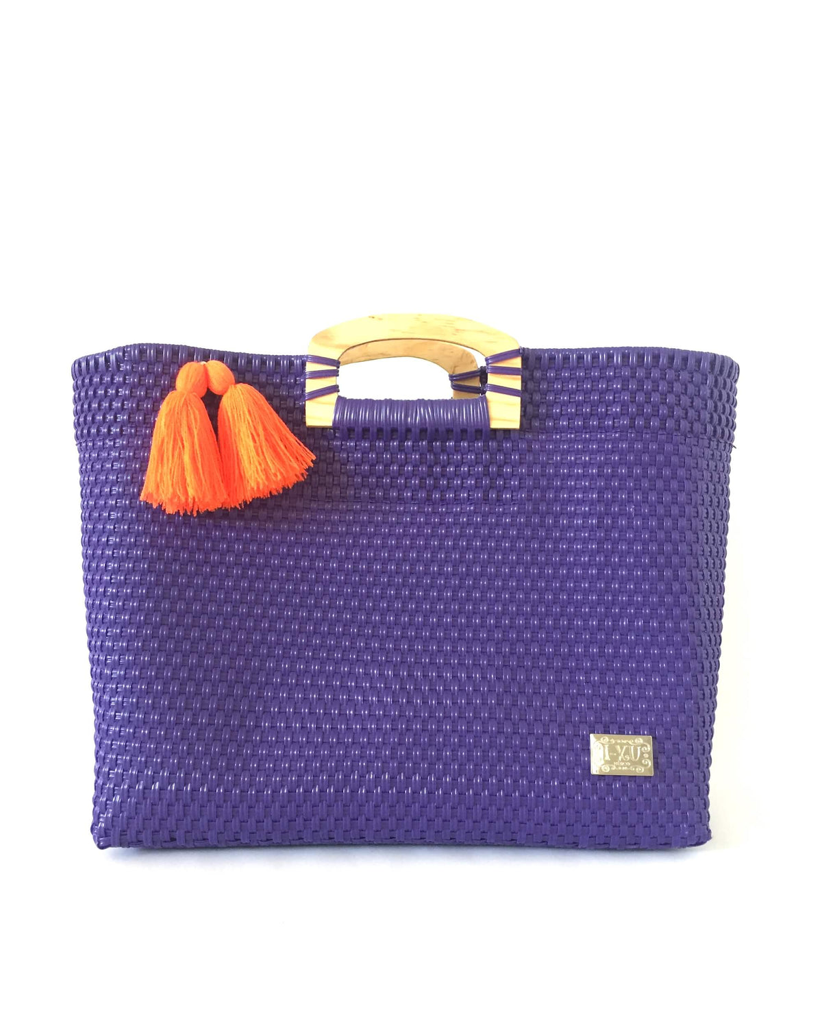 I-XU Unique Wood Handle Bag purple front view