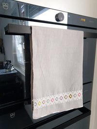Cotton Kitchen Towel Lupita Grey Handwoven with Decorative Accents