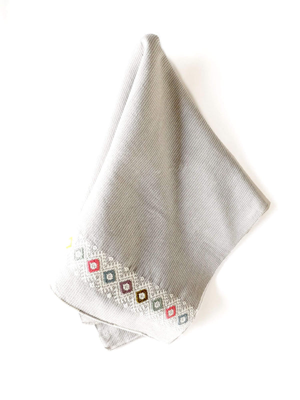 Cotton Kitchen Towel Lupita Grey Handwoven with Decorative Accents