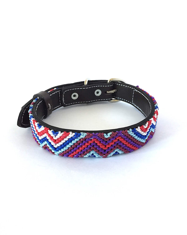 Makan Medium Size Dog Collar Purple, Red & Blue front view