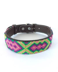 Makan Large Size Dog Collar Pink, Green & Orange color front view