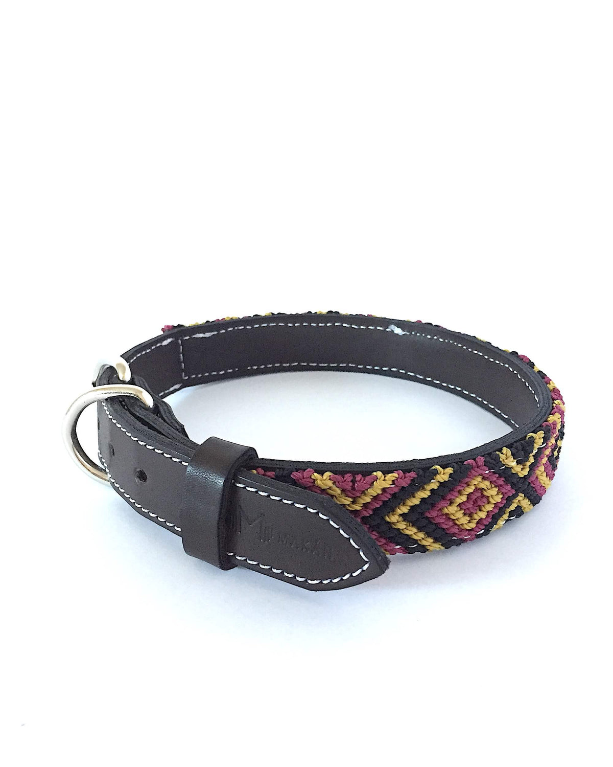 Makan Medium Size Dog Collar Black, Gold & Wine side view