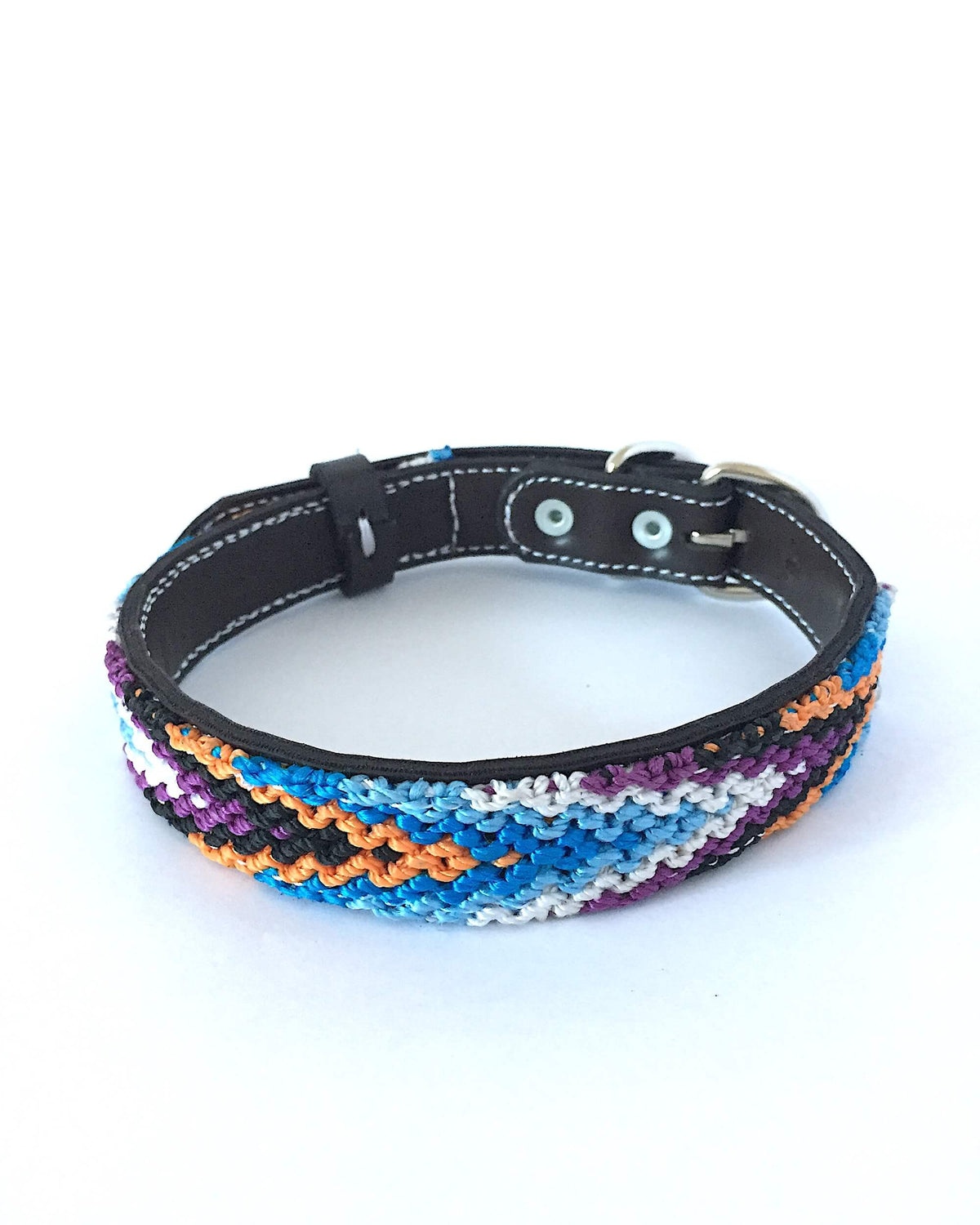 Makan Medium Size Dog Collar Blue, Orange & Purple front view