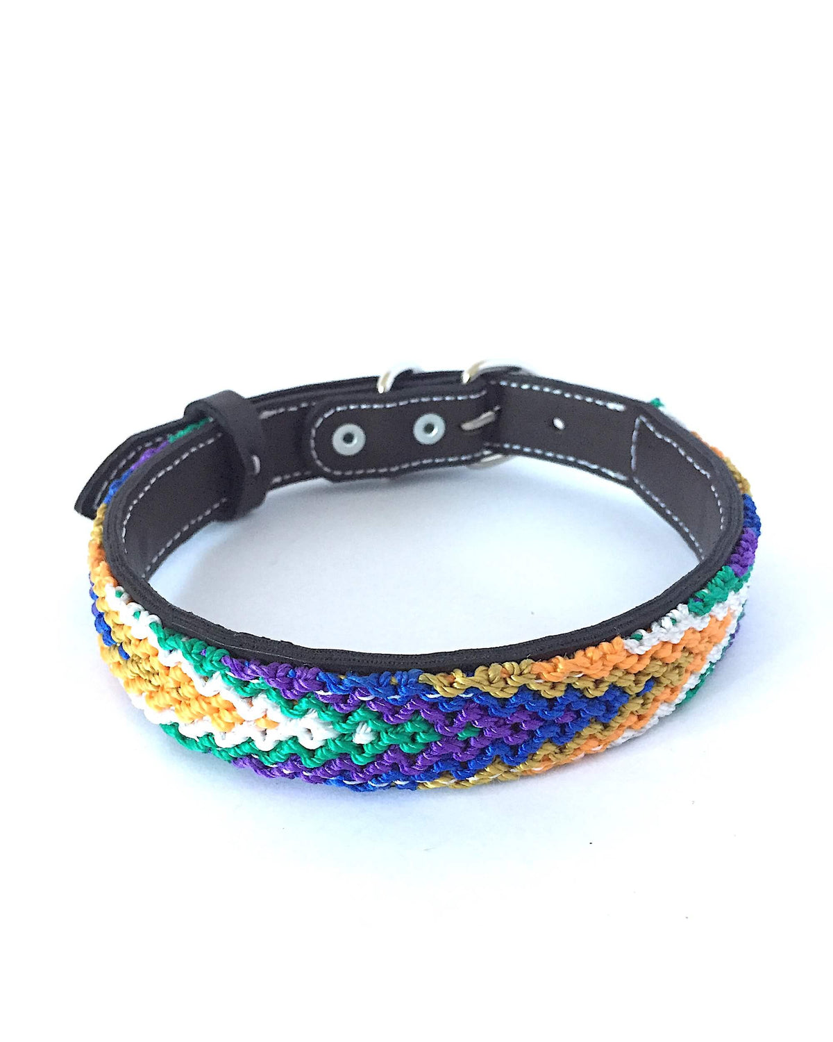 Makan Medium Size Dog Collar Purple, Blue & Orange front view