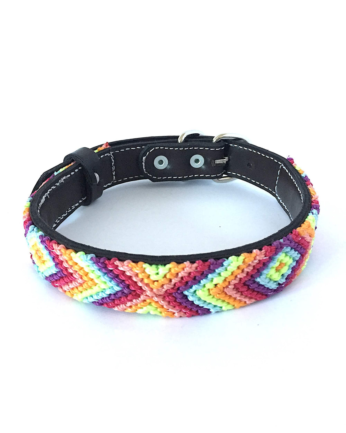 Makan Medium Size Dog Collar Orange, Green & Purple front view
