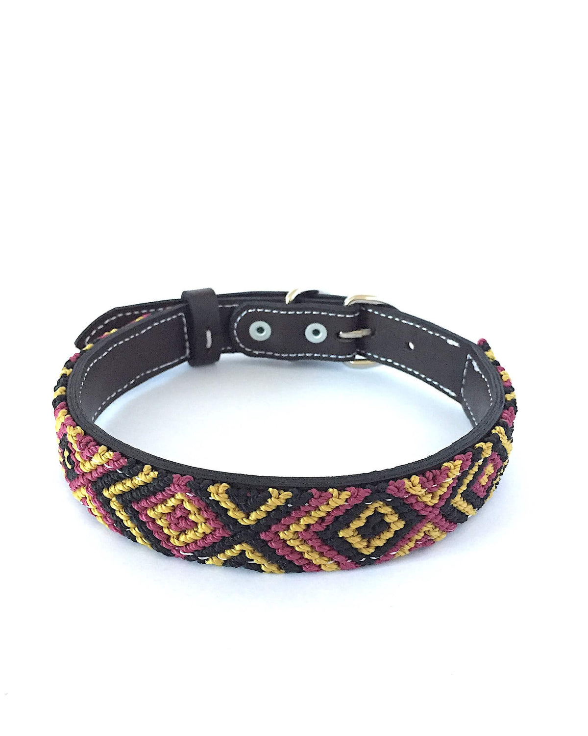Makan Medium Size Dog Collar Black, Gold & Wine front view