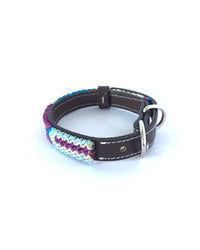 Makan Small Size Dog Collar Blue, White & Purple buckle view