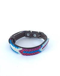 Makan Small Size Dog Collar Blue, White & Purple front view