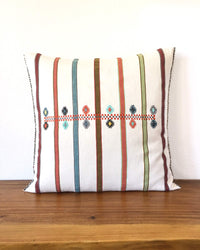 Martha Marco Throw Pillow with colorful stripes and brocades front view