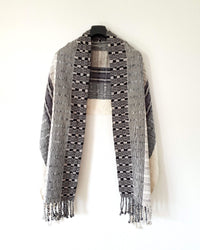 Taabal Rebozo Black & White Shawl Wrap open view with texture front