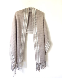 Taabal Rebozo Grey Shawl Wrap open view